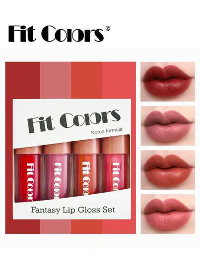 Fit Colors 絲絨啞光液體口紅,4入組不褪色持久穿戴不粘杯子唇彩成套工具口紅美妝套裝