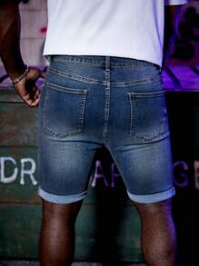 GENTILAND Men Plus Cotton Ripped Frayed Bleach Wash Denim Shorts - Light Wash - View 2