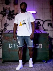 GENTILAND Men Plus Cotton Ripped Frayed Bleach Wash Denim Shorts - Light Wash - View 6