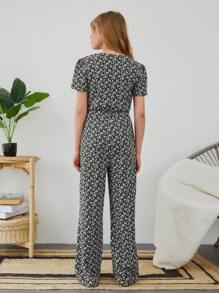 RueChic Teen Girls Ditsy Floral Print Jumpsuit Without Belt
