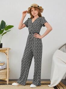 RueChic Teen Girls Ditsy Floral Print Jumpsuit Without Belt