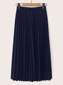 Celure Plus Elastic Waist Pleated Skirt - Blue - View 1