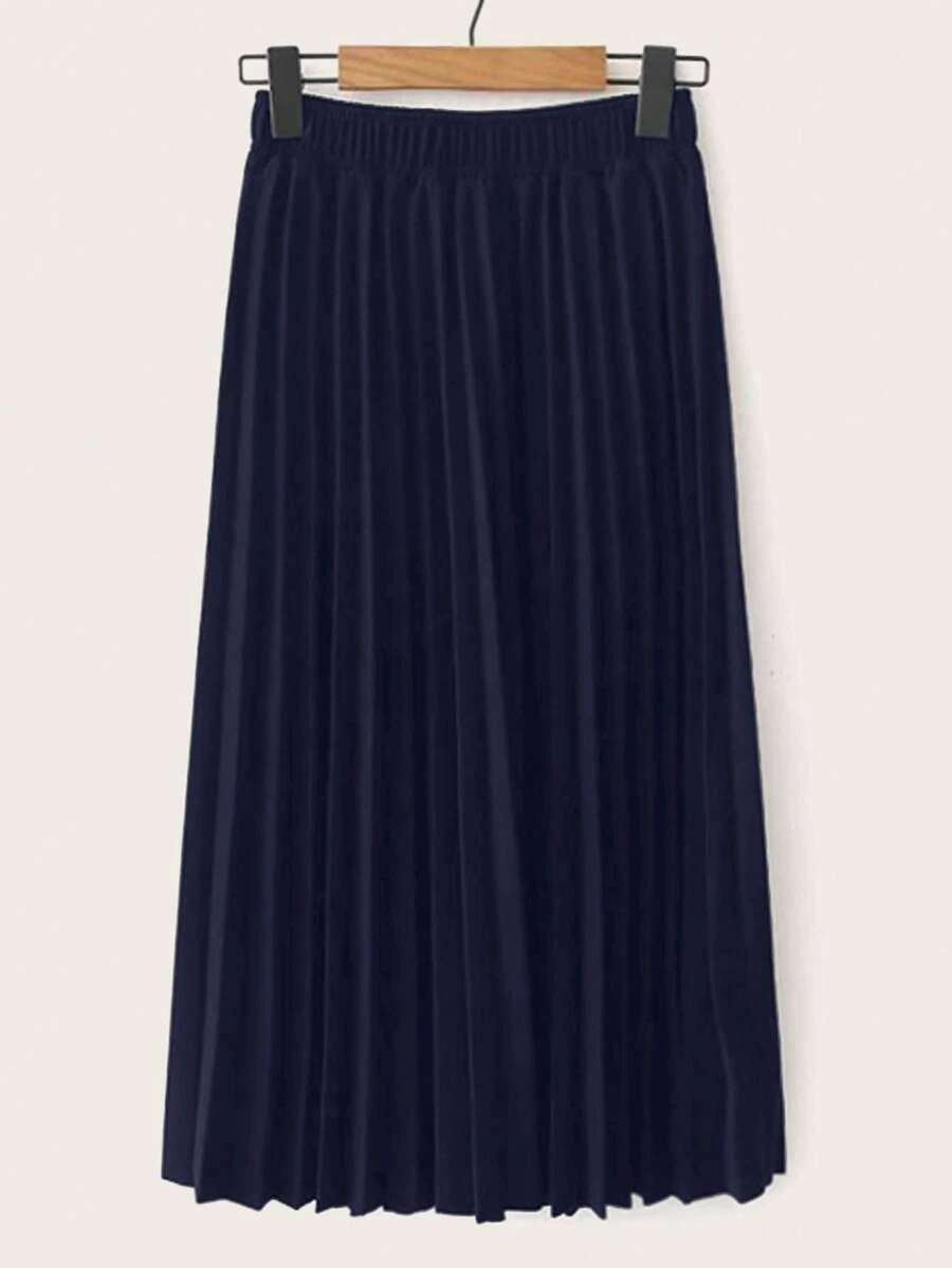 Celure Plus Elastic Waist Pleated Skirt - Blue - View 1
