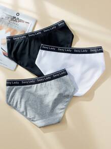 Shein Underwear&Sleepwear Basics 3 piezas Calzoncillos de cintura con cinta con letra unido en contraste