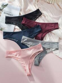 大碼5入組蕾絲拼接內褲 - 彩色 - 查看 2