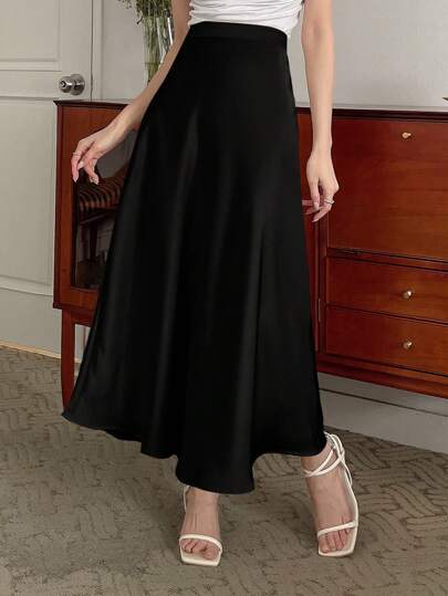 DAZY Women Solid Color Daily Wear Flare Hem Skirt