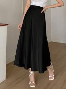 DAZY Chân váy xòe màu trơn dành cho nữ, thích hợp mặc hàng ngày. - màu đen - Xem 4
