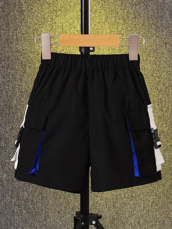 SHEIN 男小童帶扣細節翻蓋口袋工裝短褲