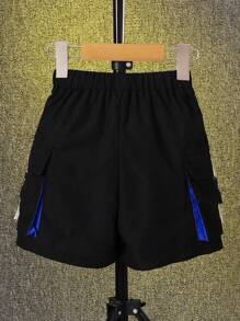 SHEIN 男小童帶扣細節翻蓋口袋工裝短褲 - 黑色 - 查看 2