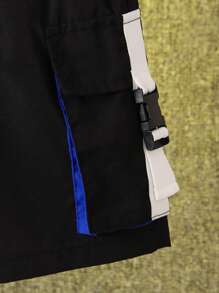 SHEIN 男小童帶扣細節翻蓋口袋工裝短褲 - 黑色 - 查看 4
