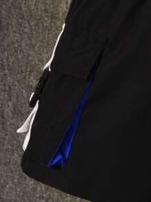 SHEIN 男小童帶扣細節翻蓋口袋工裝短褲 - 黑色 - 查看 5