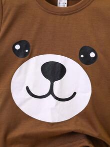 SHEIN Toddler Boys Cartoon Graphic Tee & Shorts Set - Brown - View 3