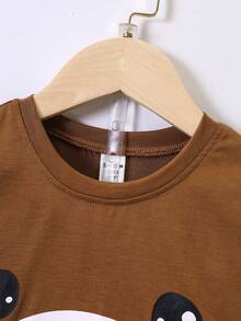 SHEIN Toddler Boys Cartoon Graphic Tee & Shorts Set - Brown - View 5
