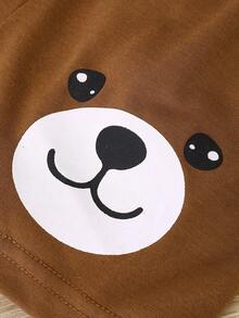 SHEIN Toddler Boys Cartoon Graphic Tee & Shorts Set - Brown - View 6