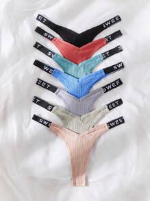 Deportes Yoga 7pack Cinta con Letras Tanga de Punto Acanalado - Multicolor - Ver 3