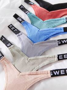 Deportes Yoga 7pack Cinta con Letras Tanga de Punto Acanalado - Multicolor - Ver 5