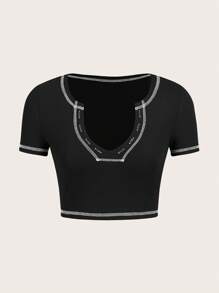 SHEIN ICON Đen Khâu trên cùng Áo phông Crop - màu đen - Xem 1