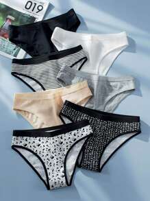 SHEIN 7pack Allover Print Contrast Binding Brief - Multicolor - View 1