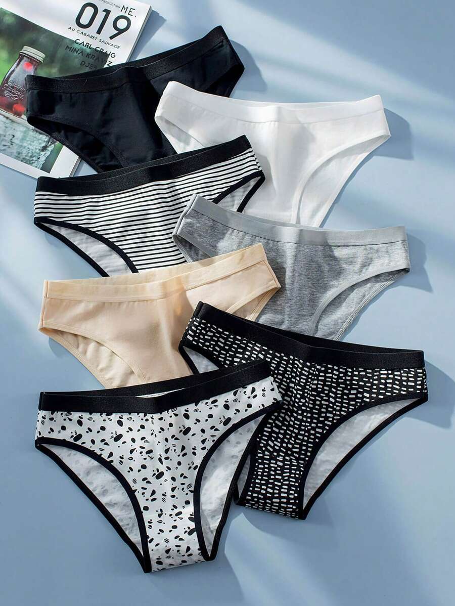 SHEIN 7pack Allover Print Contrast Binding Brief - Multicolor - View 1