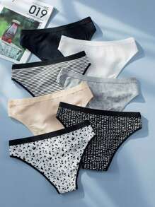 SHEIN 7pack Allover Print Contrast Binding Brief - Multicolor - View 3