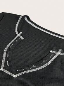 SHEIN ICON Đen Khâu trên cùng Áo phông Crop - màu đen - Xem 4