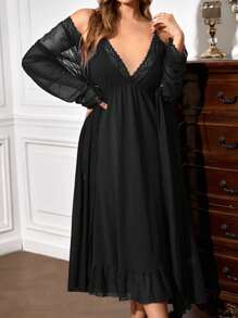 蕾丝花边荷叶边吊带睡裙睡袍套装/睡衣套装，秋冬服装