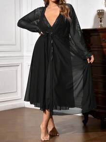 蕾丝花边荷叶边吊带睡裙睡袍套装/睡衣套装，秋冬服装