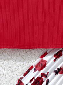 Tween Girl Solid Tank Top & Floral Print Pleated Wide Leg Pants - Red - View 7