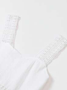 SHEIN Đầm Gái Tương phản ren Viên lá sen màu trơn Dễ thương - trắng - Xem 5