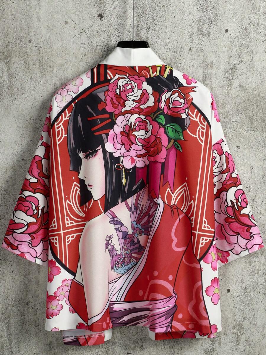 Manfinity EMRG 男士人像圖案和服罩衫不帶T恤 - 彩色 - 查看 1