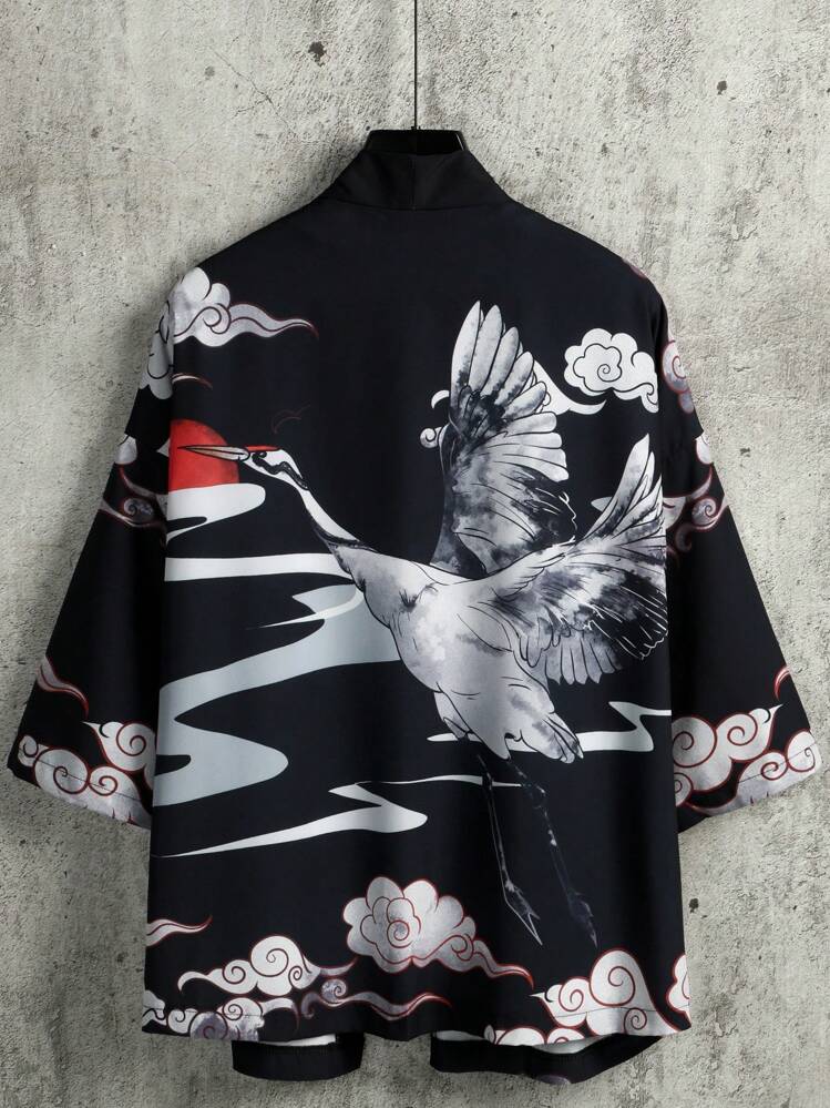 Manfinity Hypemode Men Crane & Floral Print Kimono Without Tee - Black - View 1
