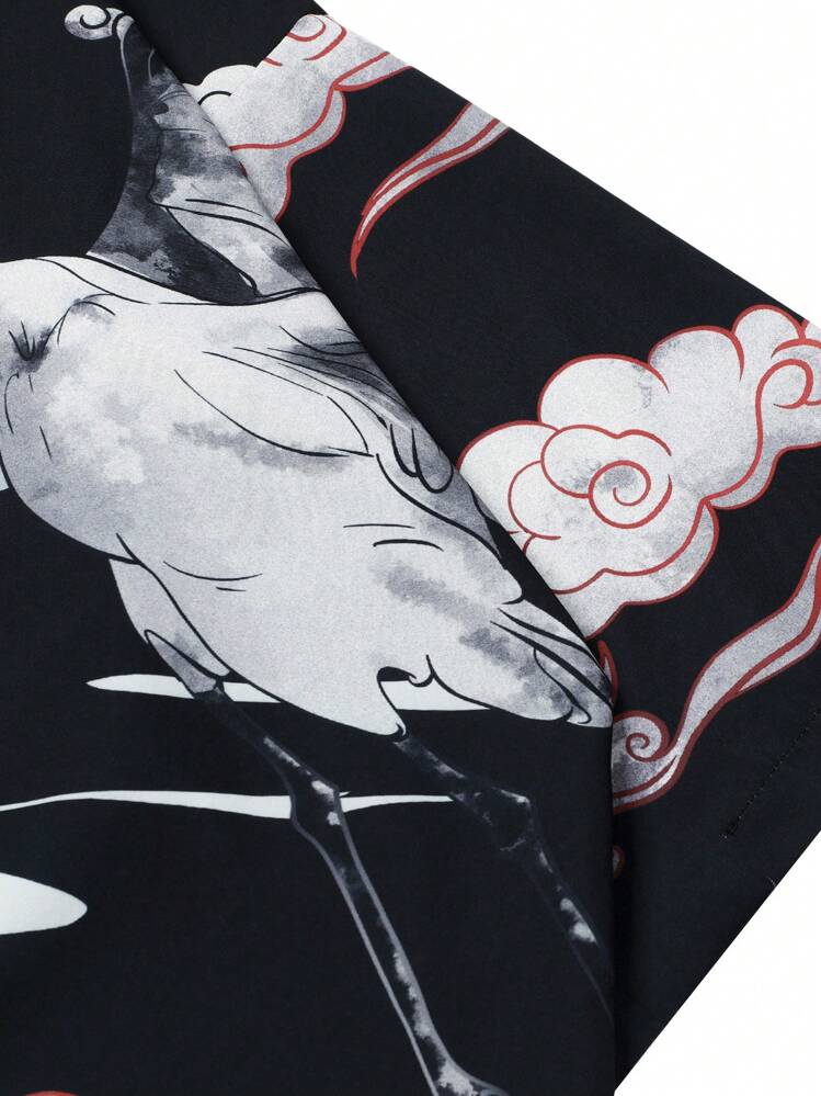 Manfinity Hypemode Men Crane & Floral Print Kimono Without Tee - Black - View 3