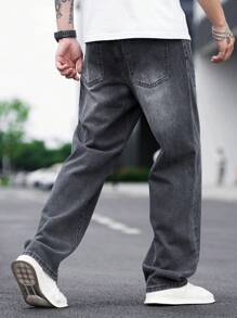 Manfinity Hypemode Men Cotton Slant Pocket Loose Jeans - Dark Grey - View 2