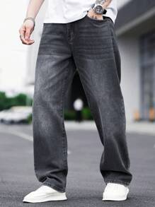 Manfinity Hypemode Men Cotton Slant Pocket Loose Jeans - Dark Grey - View 3