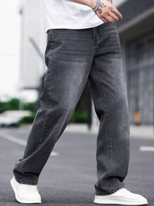 Manfinity Hypemode Men Cotton Slant Pocket Loose Jeans - Dark Grey - View 4