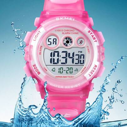 Niños 1 pieza Reloj digital rosado TPU con tira deportivo impermeable redondo esfera para vida diaria