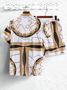 Manfinity RSRT Hombres al azar con estampado de cadena Camisa & Shorts