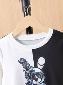 SHEIN Chàng trai trẻ Hai âm Đồ họa Hoạt hình Áo nỉ - Đen và trắng - Xem 4