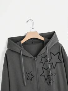 ROMWE Fairycore Taglie Forti Felpa con cappuccio con stampa stella con zip con coulisse