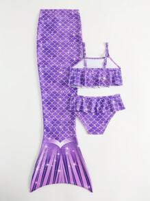 Young Girl Fish Scales 3pcs Mermaid Tail Set - Violet Purple - View 2