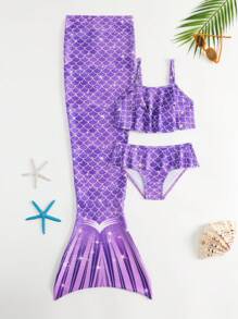 Young Girl Fish Scales 3pcs Mermaid Tail Set - Violet Purple - View 4