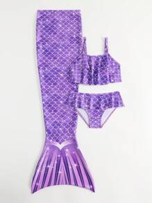 Young Girl Fish Scales 3pcs Mermaid Tail Set - Violet Purple - View 6