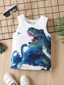 SHEIN Camiseta Sin Mangas Con Estampado De Dinosaurio Para Niños Jóvenes