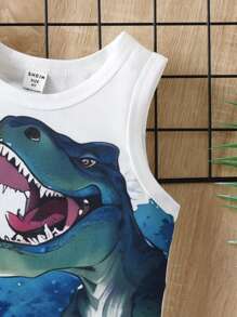 SHEIN Camiseta Sin Mangas Con Estampado De Dinosaurio Para Niños Jóvenes