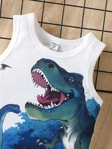 SHEIN Camiseta Sin Mangas Con Estampado De Dinosaurio Para Niños Jóvenes