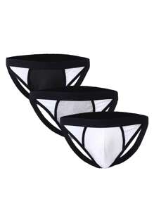 Men 3pcs Contrast Tape Cut Out Jockstrap Sexy Underwear - Multicolor - View 1