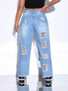 SHEIN EZwear Quần Denim kích thước lớn Túi Bị tách Dây kéo màu trơn - Rửa nhẹ - Xem 3