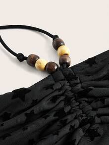 ROMWE Fairycore In Sao Dây rút Halter Neck Tay áo kèn  Lưới Áo - màu đen - Xem 3