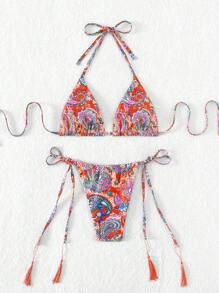 SHEIN Swim Paisley Print Triangle Tie Side Bikini Set For Summer Beach - Multicolor - View 2