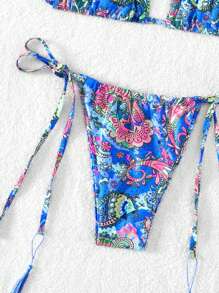 Swim SXY Summer Beach Paisley Print Halter Triangle Bikini Set - Multicolor - View 4